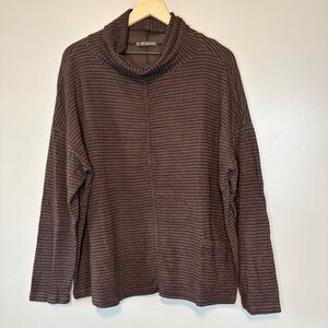 Cut Loose One Size Cowl Neck Sweater Made in USA Brown Stripe Funnel Neck